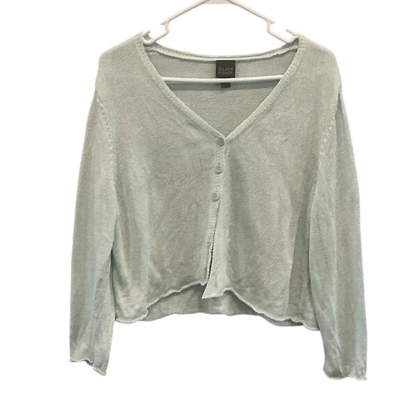 Eileen Fisher Linen Cardigan Size Large Light Blue Coastal Beachy Casual Fall - Picture 1 of 8